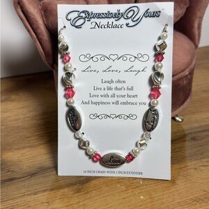 NEW Love Necklace - Pink & Silver Beaded with Pearls Live, Love & Laugh